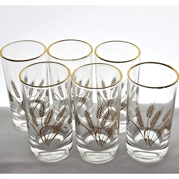 50s Homer Laughlin Golden Wheat Juice Glasses 4” midcentury  small cocktail 6pc - Picture 4 of 14